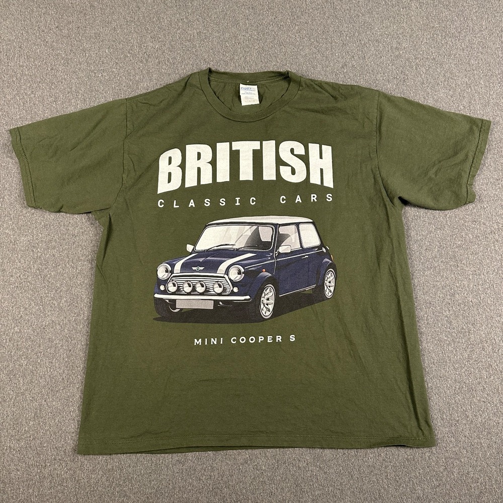 British Classic Cars Mini Cooper S Shirt Men L Green Graphic Tee Port & Company